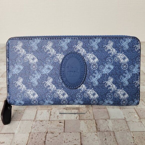 Coach Accordion Zipper Around Wallet Leather Horse Carriage Card Wallets Blue NW - Picture 4 of 6
